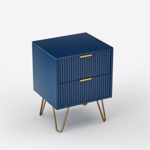 Table de chevet avec 2 Tiroir Style moderne Armoire de rangement Armoire lat&eacute;rale Pieds en m&eacute;tal Bleu 35.5x40x50 cm