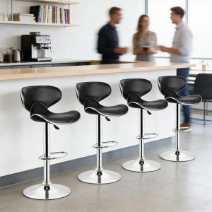 MIPAN. Lot de 4 Tabouret de Bar Papillon Moderne - Chaise de Bar de Cuisine - Hauteur r&eacute;glable 85 -105 cm +Pivotant &agrave; 360 &deg;- Noir