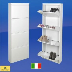 Meuble à Chaussure Blanc 4 portes battantes max 12 paire de chaussures 50x14x 138 cm rien à monter acier garantie à vie!