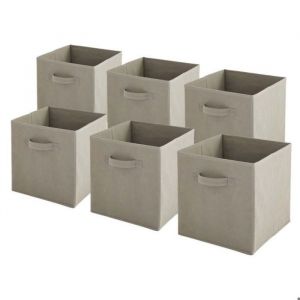 Lot de 6 paniers pliables en tissu taupe 27 x 27 x 27 cm
