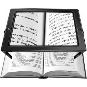 Loupe de Lecture 3X Grossissement A4 Rectangulaire Loupe Eclairante avec 4 Lumineuse LED Grande Loupe éclairante Pleine Page