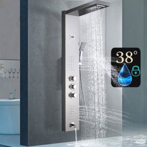 Colonne de Douche Thermostatique Ensemble de Douche Hydromassage Acier Inox LCD Affichage Température dEau Nickel Brossé