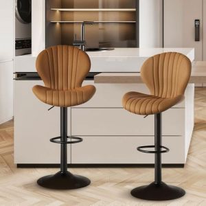 BatonY Tabouret de bar lot de 2 chaise de bar Chaises de cuisine avec dossier et repose-pieds pour la cuisine Marron