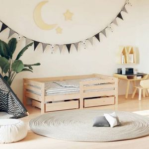 Lit adulte simple-Cadre de lit enfant avec tiroirs 70x140 cm bois de pin massif SHL872218
