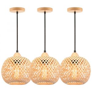 Suspension Vintage IDEGU - Lustre en Bambou - Style Campagne - Marron - 3 Ampoules - E27