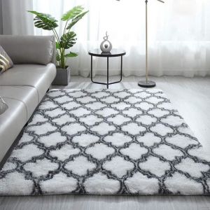 Tapis Salon Shaggy 160x230cm Blanc avec Motif - Descente de lit Tapis Poils Longs Tapis Doux pour Salon Chambre Canapé