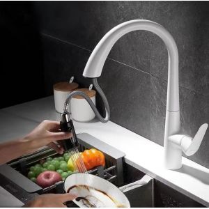 SNOGOLD Robinet Mitigeur de Cuisine Extractible Blanc Douchette Extractible 2 Modes - Rotation à 360 Degrés - Tuyau dEntrée G3/8