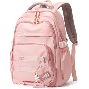 Sac a Dos Femme Cartable Fille Collège Loisir Sacs Cartables Scolaires Etanche Nylon Sac à Dos Ordinateur 15.6 pouces Rose