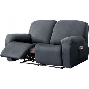 Housse Canapé Relax 2 Places Antidérapante avec Poches Protection Fauteuil pour Chat Chien Enfant Extensible et Lavable Gris foncé