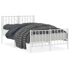 （SOLDES SEPT)Cadre de lit Contemporain dormir - Structure de lit 2 PLACES - métal sans matelas - et pied de lit blanc 120x190 cm