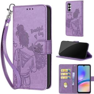 Coque pour Samsung Galaxy A05S 6.7 Etui Housse Portefeuille Cuir pu avec Motif Porte Carte à Rabat Magnétique Case -Fille mauve