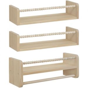 WOLTU &Eacute;tag&egrave;re Murale Lot de 3 &Eacute;tag&egrave;re Chambre Enfant en Bois Massif 40cm Biblioth&egrave;que &Eacute;tag&egrave;re Bois naturel