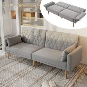 Petit canap&eacute;-lit 2 places Velours fonction couchage salon chambre home cin&eacute;ma Gris