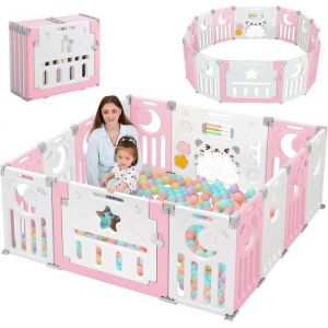 Parc Bébé Pliable Parc Bebe Modulable Plastique 150×150cm Parc Bebe avec Porte Parcs Enfant XL avec Panneau dactivité Rose