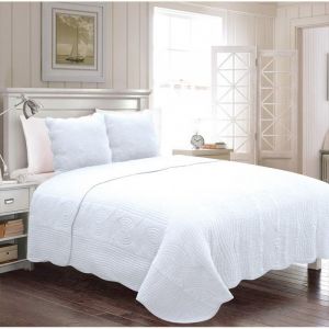 ALPES BLANC - Couvre lit blanc 2 personnes 230x250 cm + 2 taies - Boutis 100% coton - Piquage en vagues