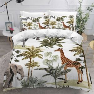 Housse de Couette 140x200 Enfant éléphant Girafe Parure de lit Jungle Ensemble de literie avec Fermeture Éclair et2Taies