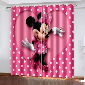 DCL-7 Mignon rose Dot Minnie Mouse 3D rideaux occultants chambre salon d&eacute;coration de la maison pour enfants filles cadeau da