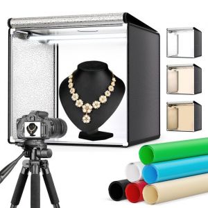 Boîte à Lumière 60x60x60cm Studio Photo Portable Lightbox Kit Tente de Shooting Pliable Toiles de Fond pour Photographie