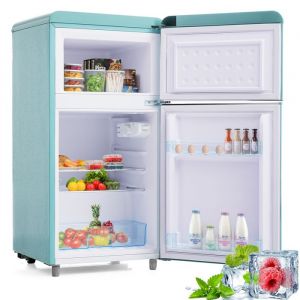 Mini Réfrigérateur Rétro avec 72 Litres 21+51L120 kWh/an Lumière LEDClasse énergétique E2 porte50x51x958cmCyan