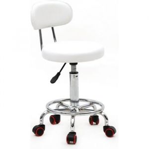 Tabouret de Bureau Tabouret à roulettes avec Dossier Hauteur réglable Blanc