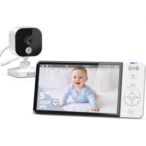Babyphone Camera 5 Camera Bebe 720P HD 5000mAh &Eacute;cran IPS Vision Nocturne VOX Capteur de Temp&eacute;rature