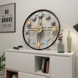 Horloge Murale Créative Mute en Fer Forgé Horloge 40CM Cadre noir + aiguille dor