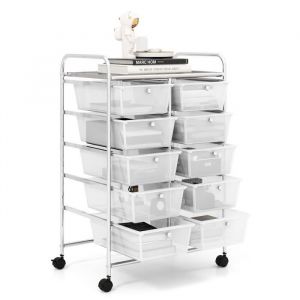 COSTWAY Tour de Rangement à Roulettes- 10 Tiroirs Amovibles 655 x 37 x 87 CM Format A4 et et Lettre Transparent