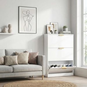 Meuble &agrave; Chaussures - VOWNER - Commode &agrave; Chaussures &eacute;tag&egrave;re pour chaussures &eacute;troite blanche 80x17x108 cm pour entr&eacute;e