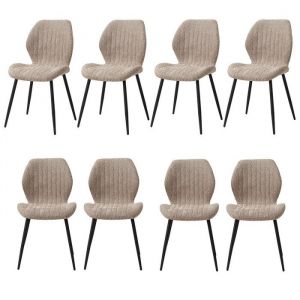 Lot de 8 Chaises de Salle à Manger - DOWISDOLY - Chaises de Salle à Manger Vintage en Tissu (marron) - Pieds en Métal