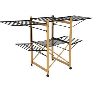 S&eacute;choir &agrave; linge - TWINBIRD - Ushuaia Black - Grande capacit&eacute; - Pliable - Roulettes Bois et Noir Bois et Noir FIL A LINGE