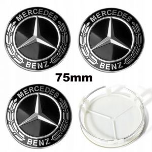 BEQ - 4pcs Centre De Roue 75mm Full Noir Mercedes Benz Logo Cache Moyeu Jante Embl&egrave;me