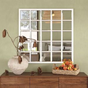 Miroir mural décoratif pour salon entrée chambre salle de bain miroir de fenêtre blanc 69 x 69 cm