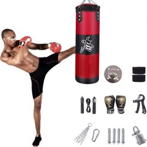 Sac De FrappeSac De Frappe AdulteSac De Boxe15PCS Suspension Boxe Punching Bag avec GantsBandagescha&icirc;neRotation &agrave; 360&deg; [A2]