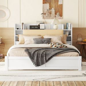 Lit coffre - Aapaas - 160x200 cm - Tête de lit rabattable - 4 tiroirs - Bois massif