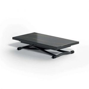 Table basse convertible SYDNEY CR Verre marbr&eacute; Noir / M&eacute;tal graphite mat