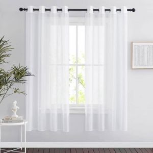 2PCS 140*180cm Rideau Voilage - Double Panneaux Rideau en Voile Tulle avec Oeillets Draperies Souple Moderne pour Décoration Maison