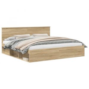 Cadre de lit moderne - vidaXL - Sonoma - Pin massif - Bois ding&eacute;nierie - 210x203x90 cm - Lit empereur 200x200 cm