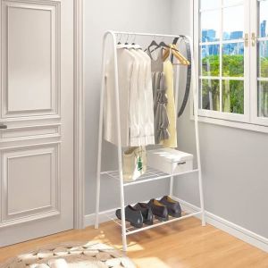 YGONGMYL Porte V&ecirc;tement Acier Multifonction Portant &agrave; V&ecirc;tement Autoportant pour Chambre &agrave; Coucher Salon - Blanc