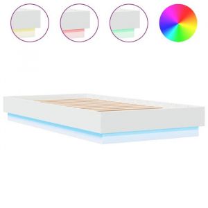 Cadre de lit chambre/Structure de lit - mango - sans matelas - avec lumières LED - blanc 90x190 cm LL37