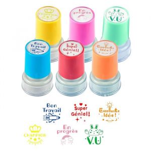 Tampons Enseignants Fran&ccedil;ais 6PCS Auto Encreur Cadeau Professeur Ecole Avec Bo&icirc;te pour Encourager &Eacute;l&egrave;ves Plastique