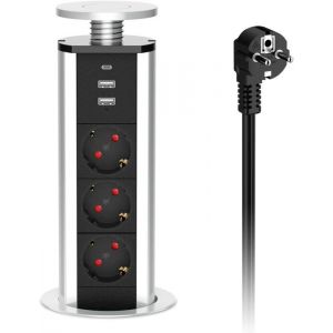 Prise Encastrable Plan De Travail Bloc Multiprise Escamotable 3 Prises 2 USB et USB C PD20W 4000W/16A &Oslash; 80mm C&acirc;ble 18m