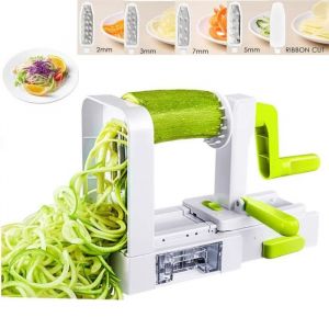 Coupe-l&eacute;gumes - Spiralizer 5 Lames - Acier inoxydable - Pliable - Ventouse pour stabilit&eacute;