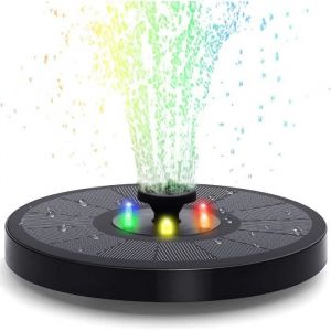 Fontaine Solaire Extérieur 3W avec 2000mAh Batterie 7 Buses Pompe à Eau Solaire 6 lumière LED Sécurité Automatique de Coupure pour