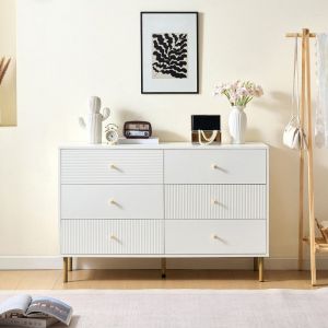 Commode moderne &agrave; 6 tiroirscommode de rangement blanche avec poign&eacute;es en alliage de zinc et pieds en acierarmoire MDF 120&times;40&times;78cm
