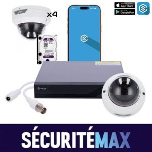 Cam&eacute;ra de Surveillance Maison &ndash; Kit Complet 4 Cam&eacute;ras D&ocirc;mes 5MP Int&eacute;rieur Ext&eacute;rieur avec Enregistreur &ndash; S&eacute;curit&eacute; Vid&eacute;o HD