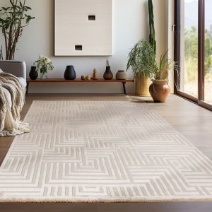 Teppium Tapis de salon 240x340 cm Beige uni tapis  poil ras moderne et doux tapis d&eacute;coratif pour chambre et salle &agrave; manger