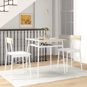Ensemble table et chaises table de cuisine avec chaises structure en acier avec 2 chaises encastrables blanc ch&ecirc;ne
