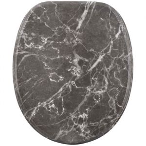 Abattant WC avec frein de chute et lib&eacute;ration rapide Marbr&eacute; Gris - Montage facile par le haut