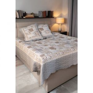 Autrefois Boutis Patchwork Saint Valentin - Dessus de lit 230x250 cm avec 2 Taies doreiller 65x65 cm Dessus de lit Motifs C&oelig;urs