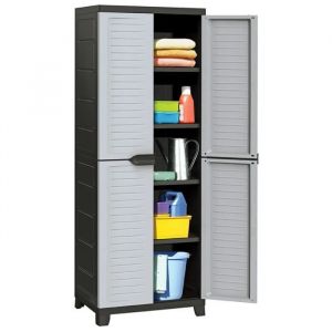 Armoire de rangement en plastique - OVONNI - 65x45x181 cm - Gris - 2 portes - 5 étagères